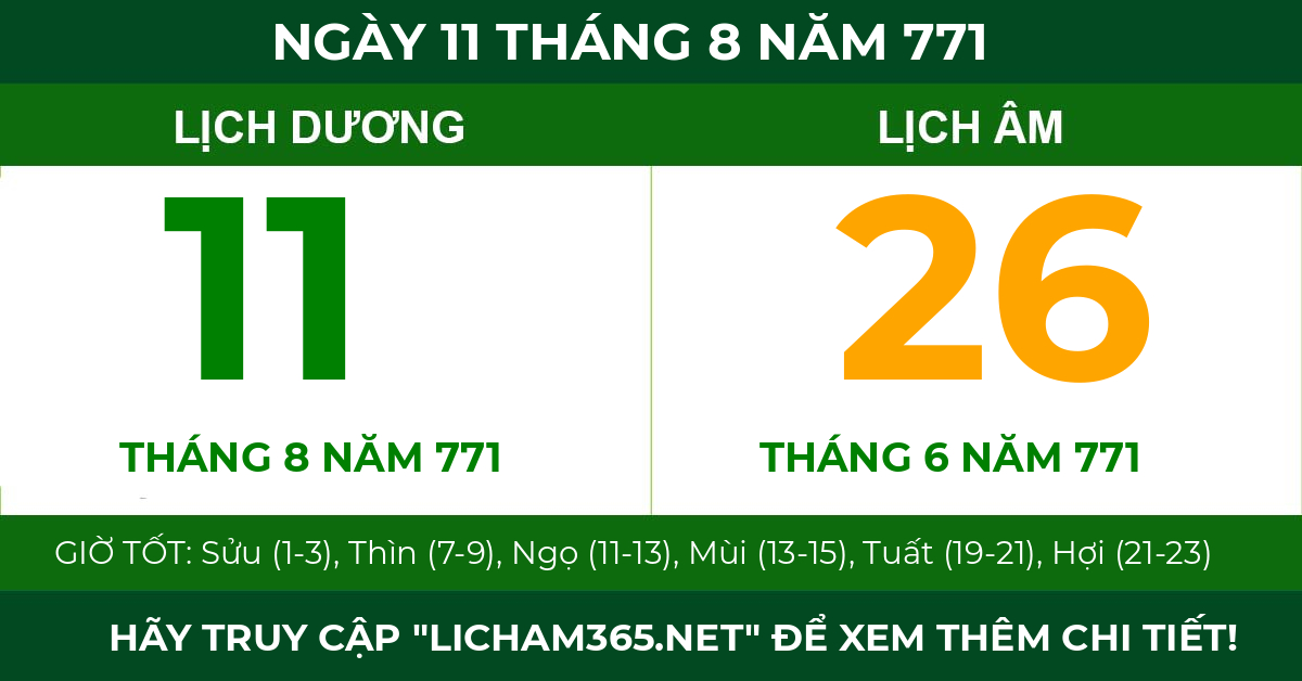 lịch âm ngày 11 tháng 8 năm 771