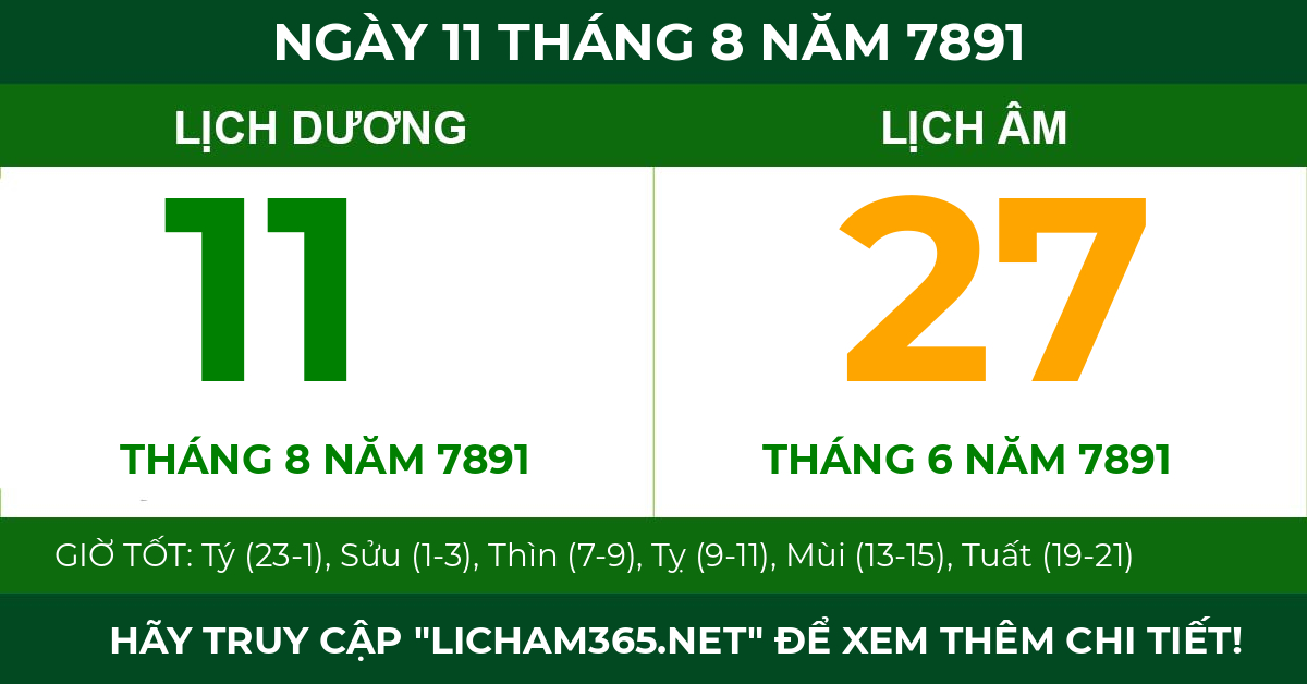 lịch âm ngày 11 tháng 8 năm 7891