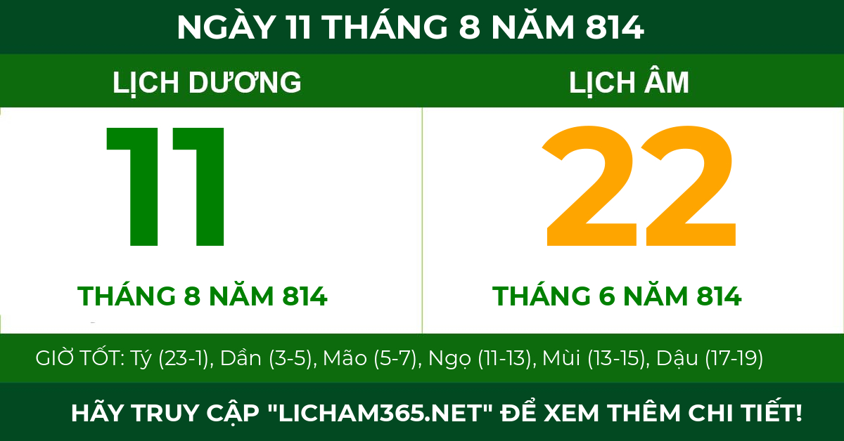 lịch âm ngày 11 tháng 8 năm 814