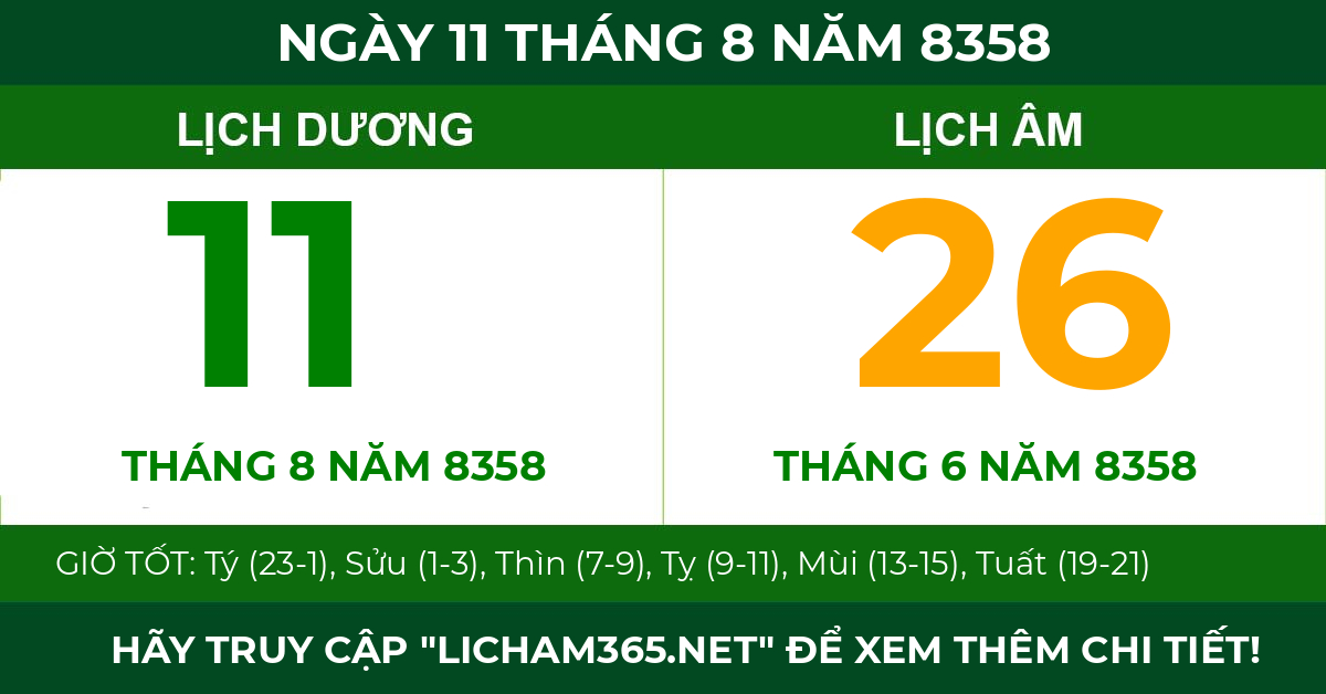 lịch âm ngày 11 tháng 8 năm 8358