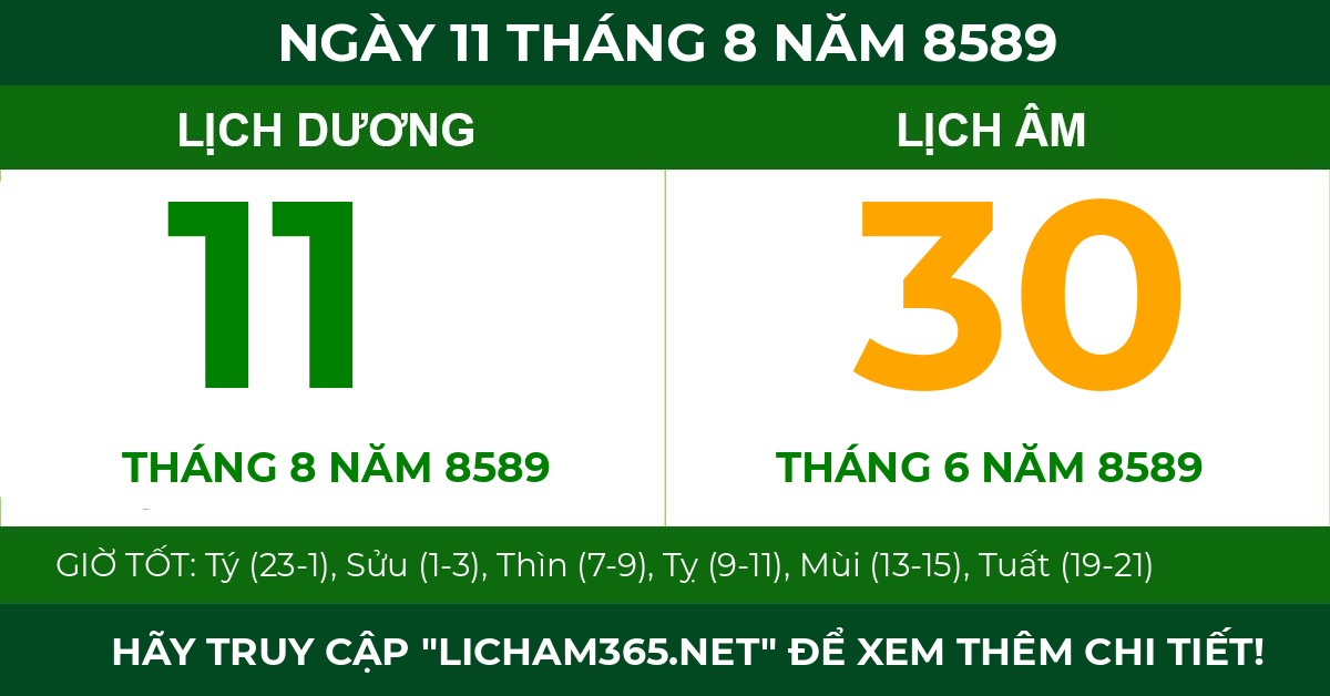 lịch âm ngày 11 tháng 8 năm 8589