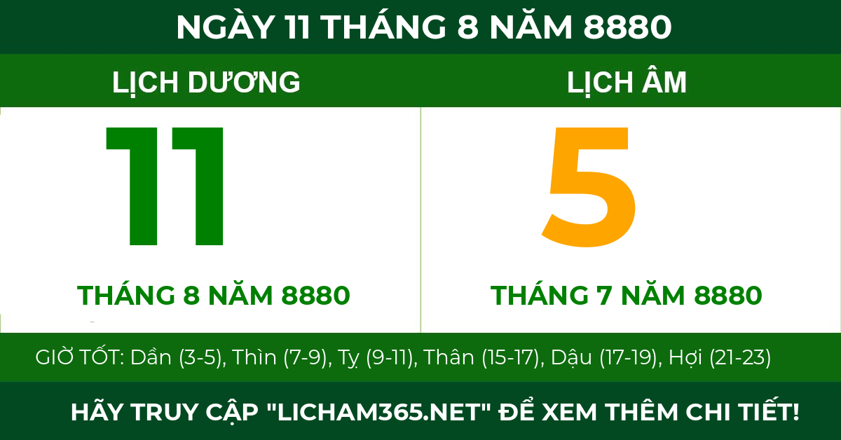 lịch âm ngày 11 tháng 8 năm 8880