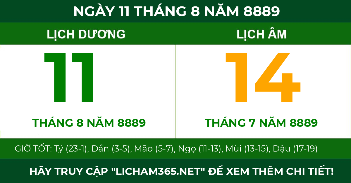 lịch âm ngày 11 tháng 8 năm 8889
