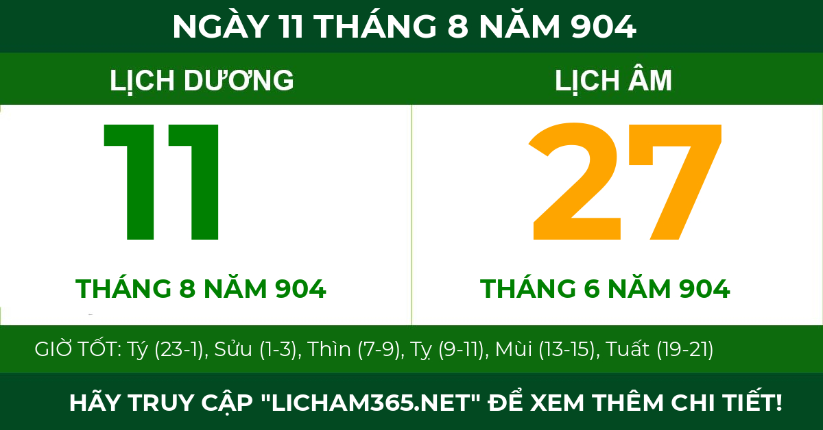 lịch âm ngày 11 tháng 8 năm 904