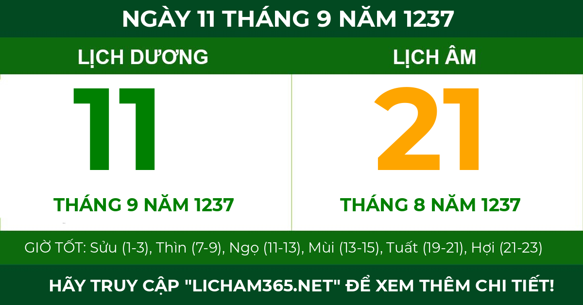 lịch âm ngày 11 tháng 9 năm 1237