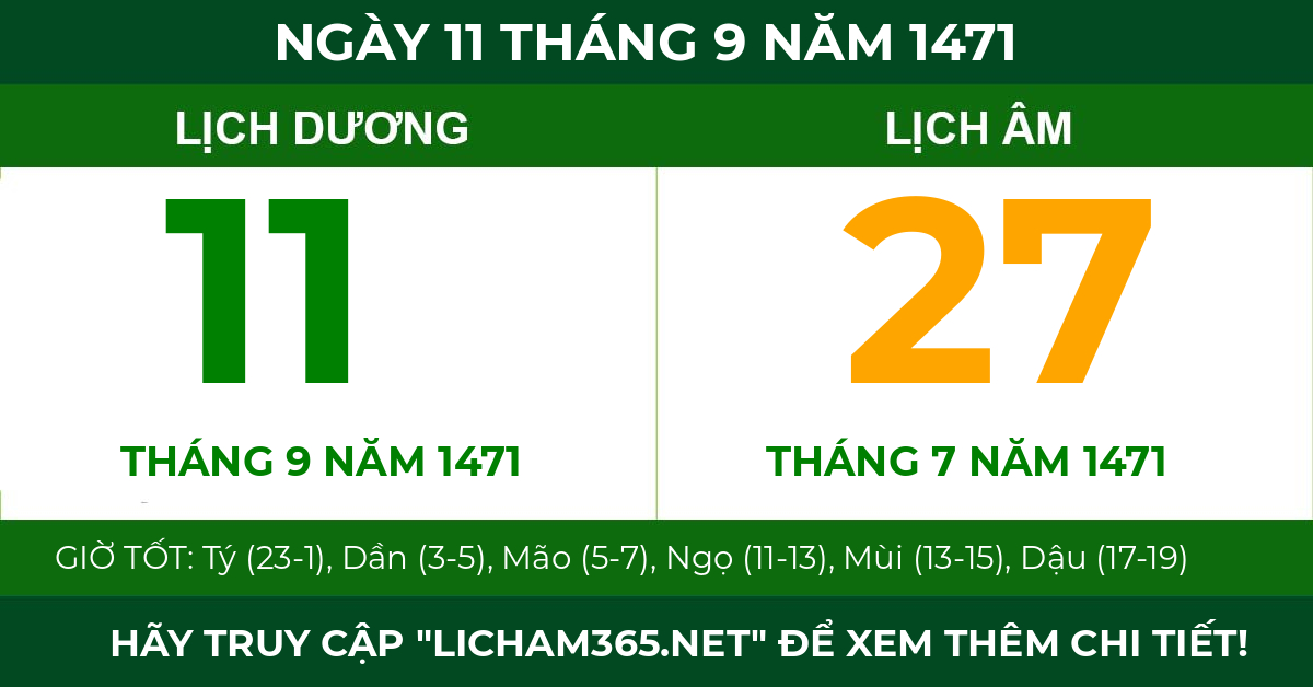 lịch âm ngày 11 tháng 9 năm 1471