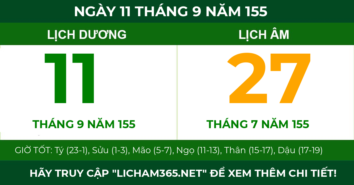 lịch âm ngày 11 tháng 9 năm 155