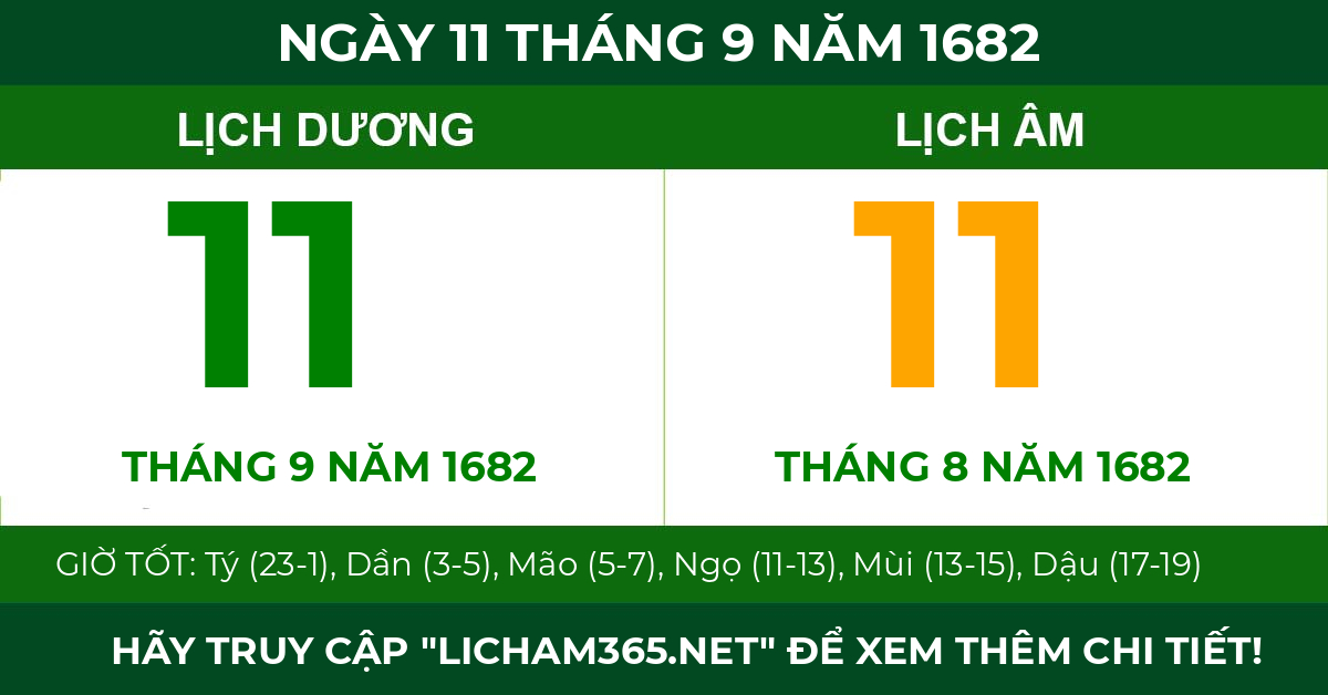 lịch âm ngày 11 tháng 9 năm 1682