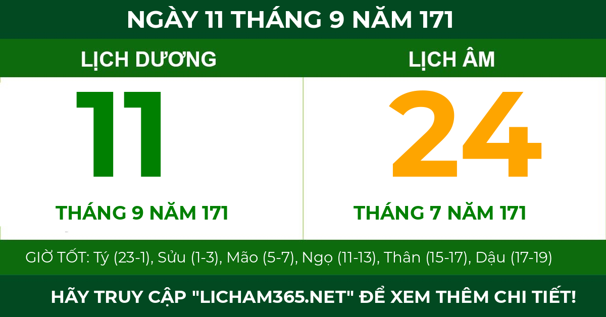 lịch âm ngày 11 tháng 9 năm 171