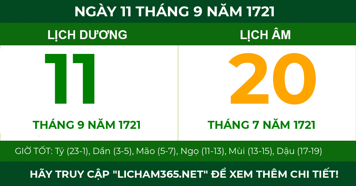 lịch âm ngày 11 tháng 9 năm 1721