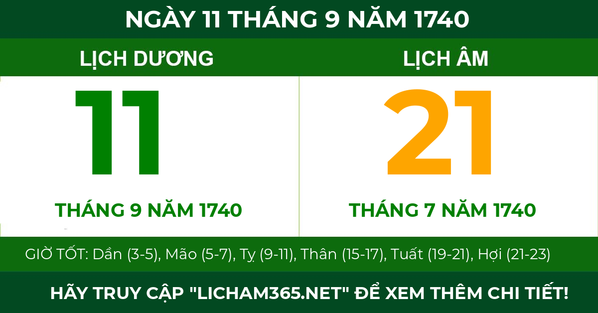 lịch âm ngày 11 tháng 9 năm 1740