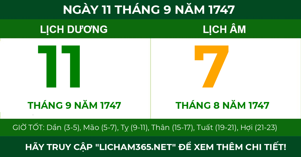 lịch âm ngày 11 tháng 9 năm 1747