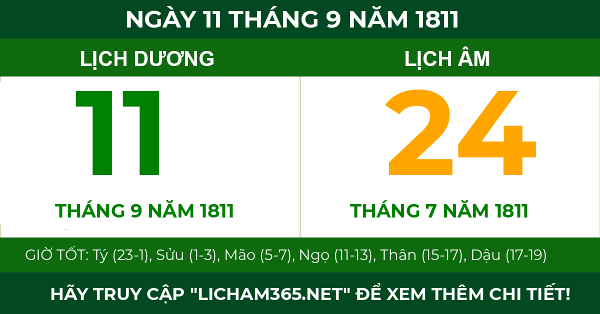 lịch âm ngày 11 tháng 9 năm 1811