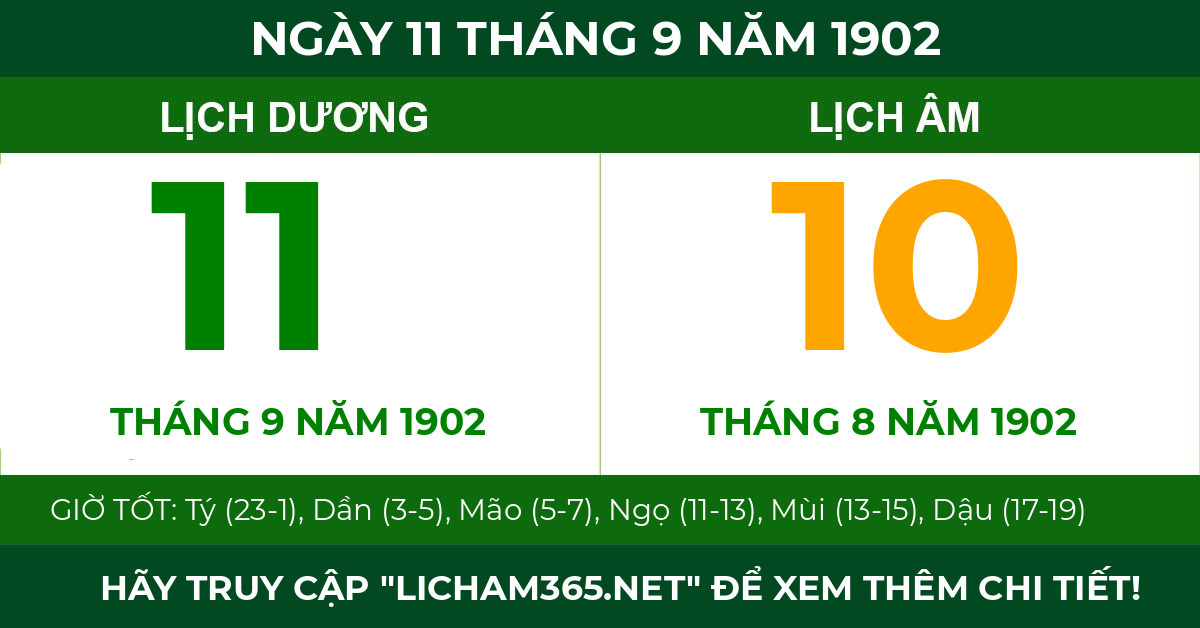 lịch âm ngày 11 tháng 9 năm 1902