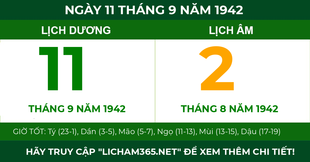 lịch âm ngày 11 tháng 9 năm 1942