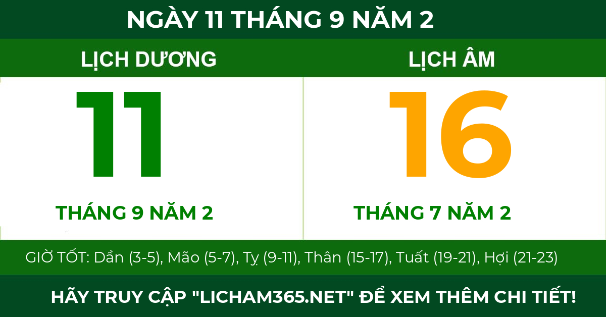 lịch âm ngày 11 tháng 9 năm 2