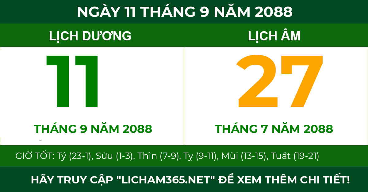 lịch âm ngày 11 tháng 9 năm 2088