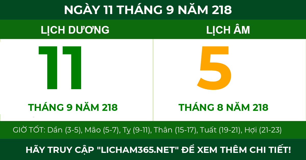lịch âm ngày 11 tháng 9 năm 218
