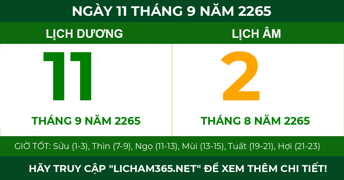 lịch âm ngày 11 tháng 9 năm 2265