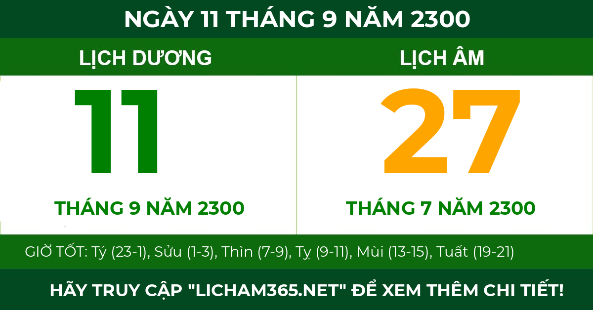 lịch âm ngày 11 tháng 9 năm 2300