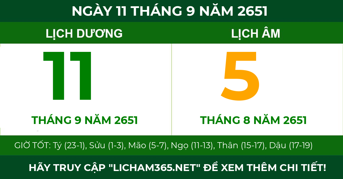 lịch âm ngày 11 tháng 9 năm 2651