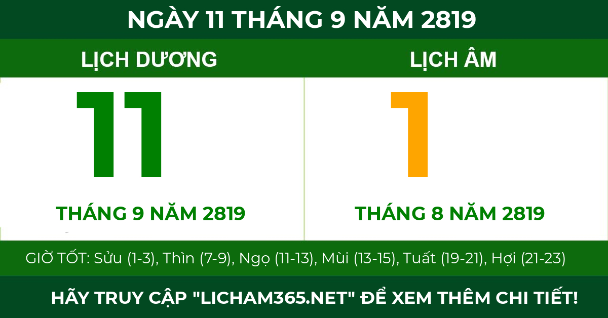 lịch âm ngày 11 tháng 9 năm 2819