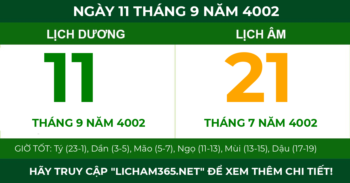 lịch âm ngày 11 tháng 9 năm 4002