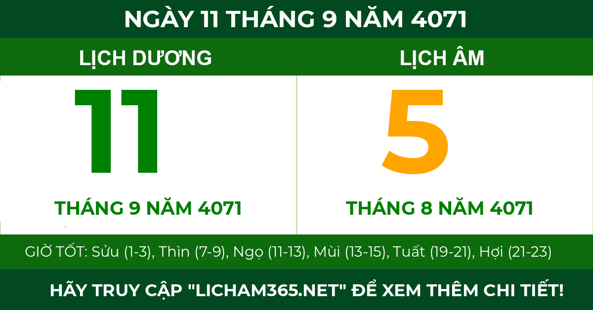 lịch âm ngày 11 tháng 9 năm 4071