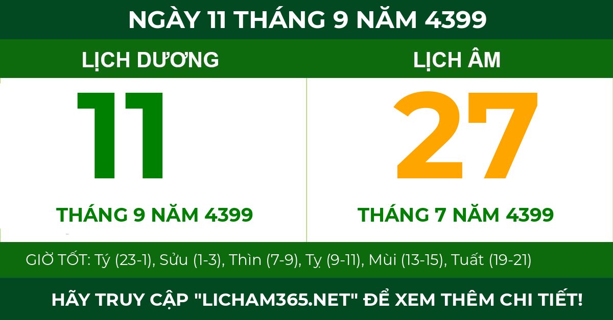 lịch âm ngày 11 tháng 9 năm 4399