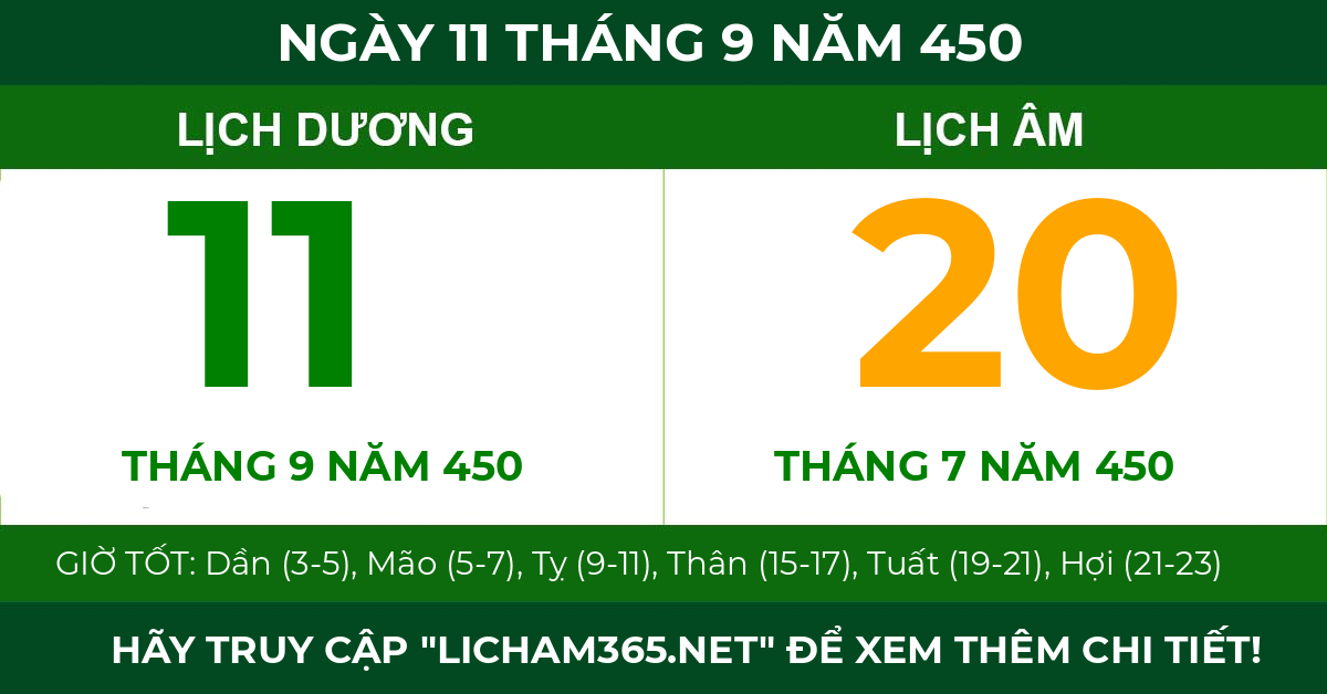 lịch âm ngày 11 tháng 9 năm 450