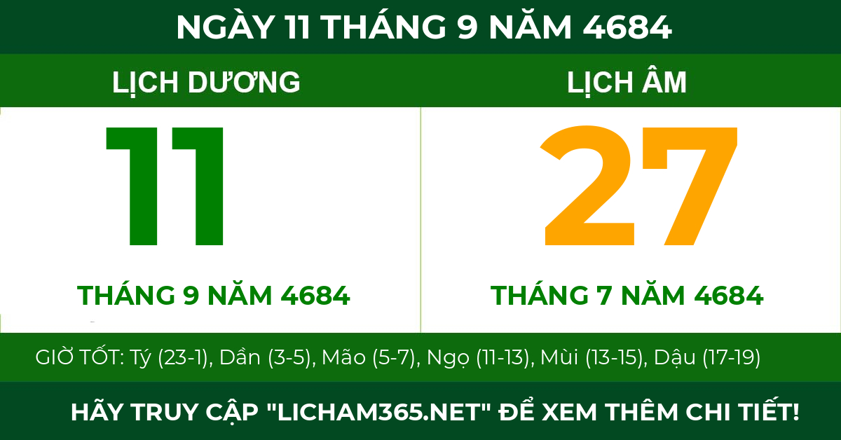 lịch âm ngày 11 tháng 9 năm 4684