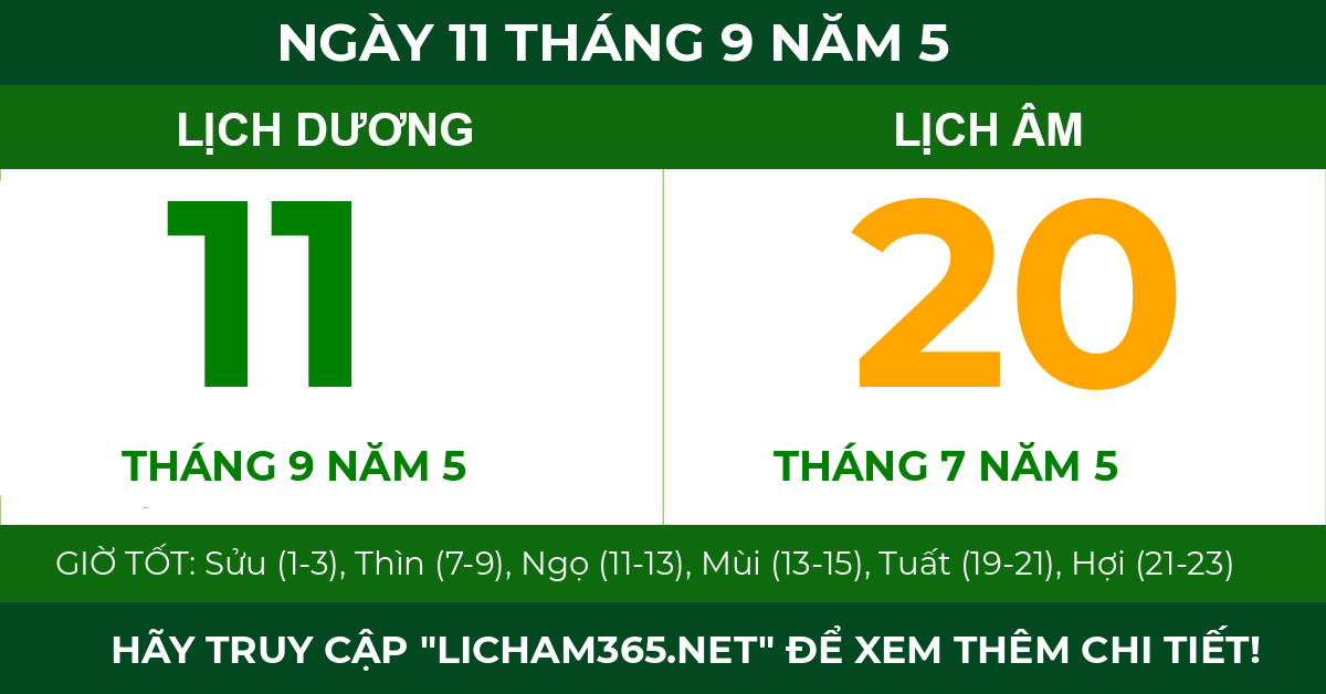 lịch âm ngày 11 tháng 9 năm 5