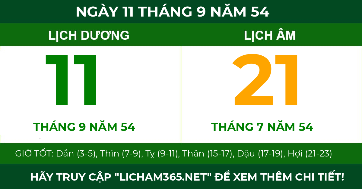 lịch âm ngày 11 tháng 9 năm 54