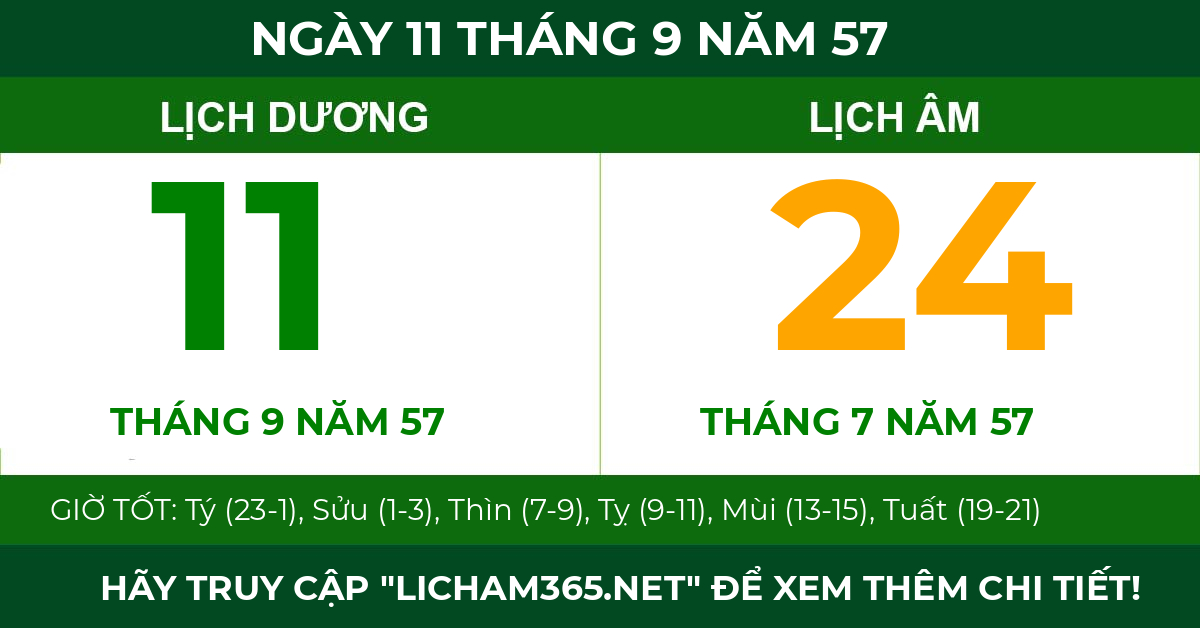 lịch âm ngày 11 tháng 9 năm 57