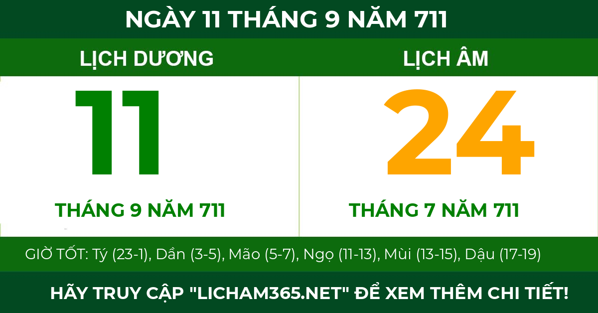 lịch âm ngày 11 tháng 9 năm 711