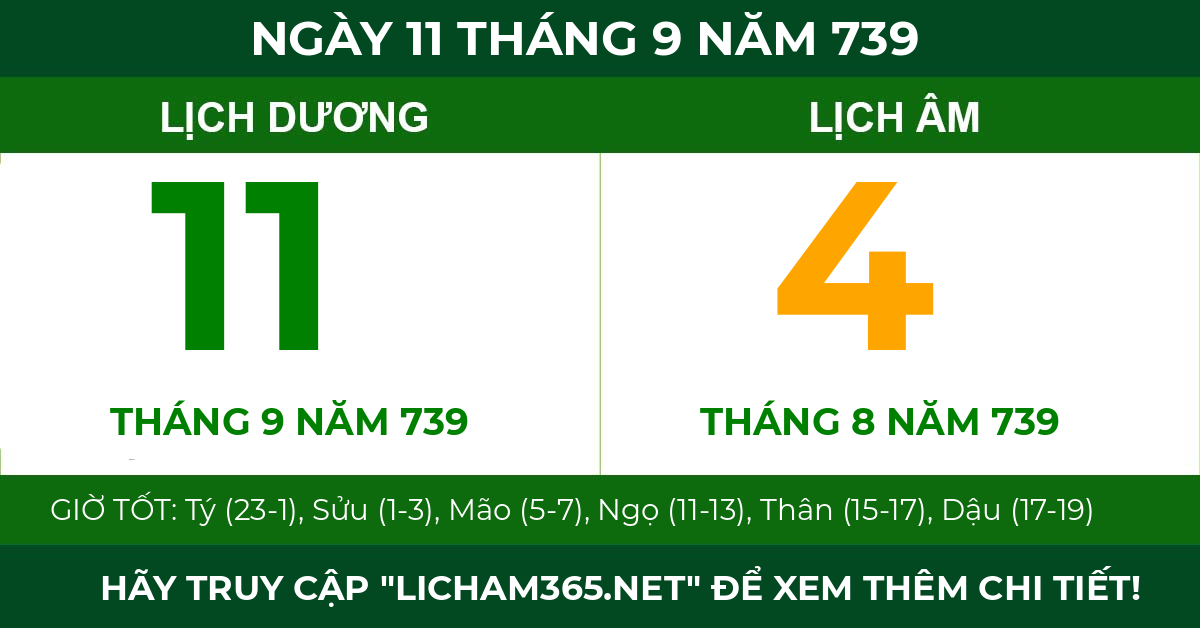 lịch âm ngày 11 tháng 9 năm 739