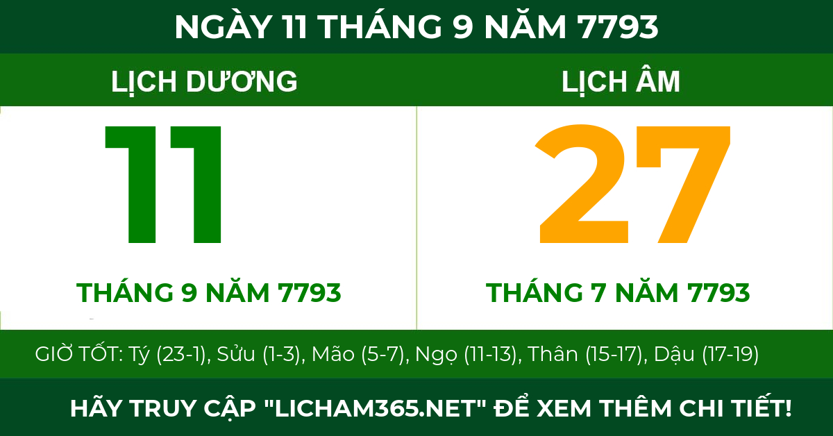 lịch âm ngày 11 tháng 9 năm 7793