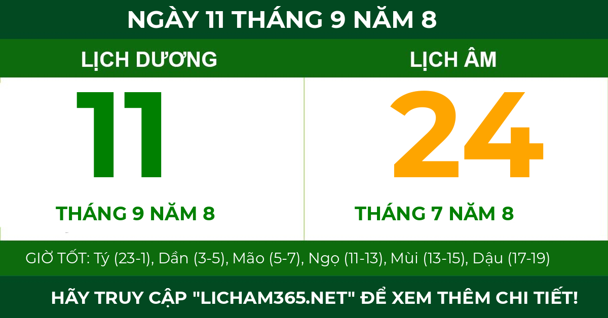 lịch âm ngày 11 tháng 9 năm 8