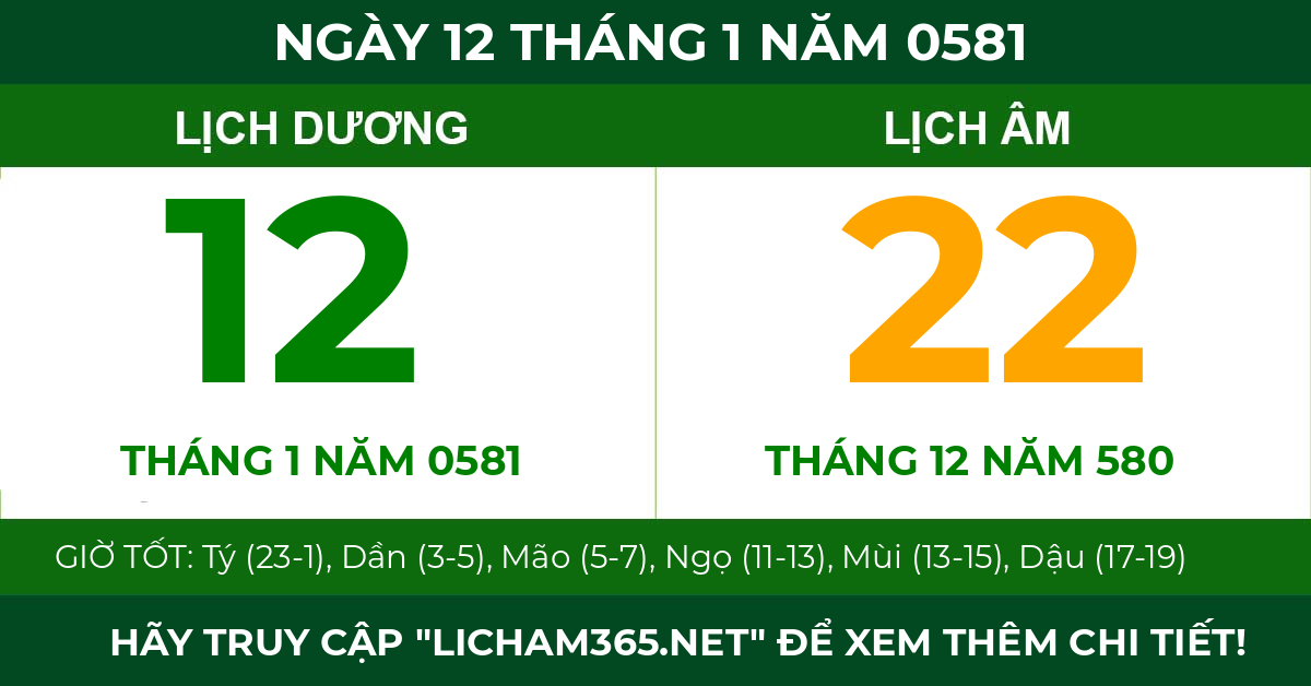 lịch âm ngày 12 tháng 1 năm 0581