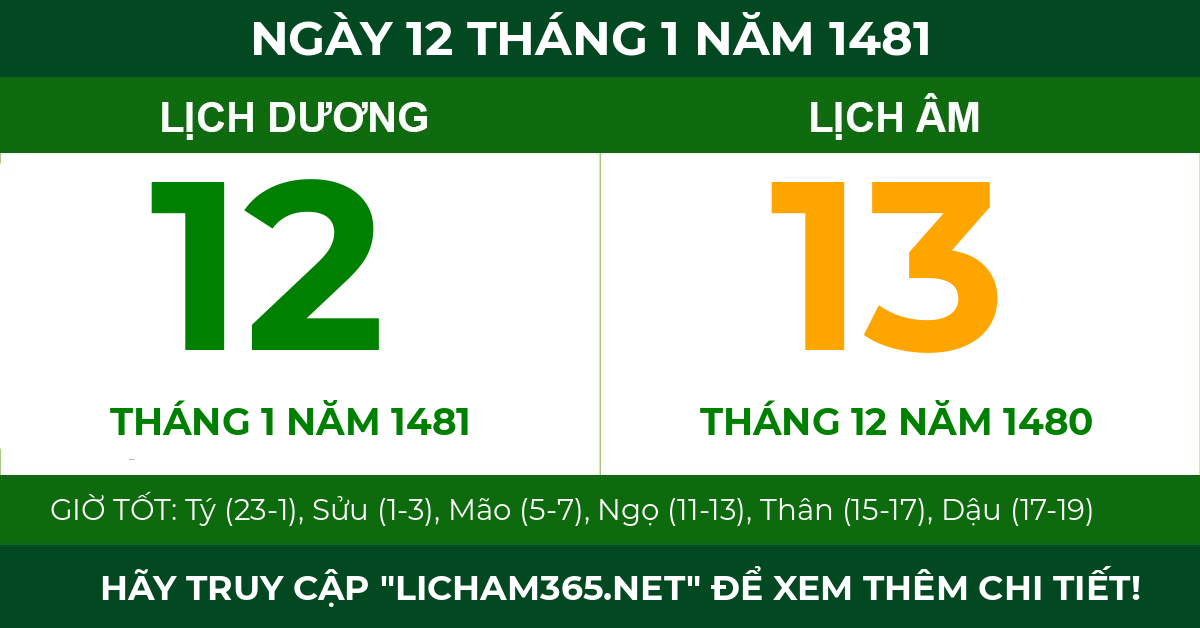lịch âm ngày 12 tháng 1 năm 1481