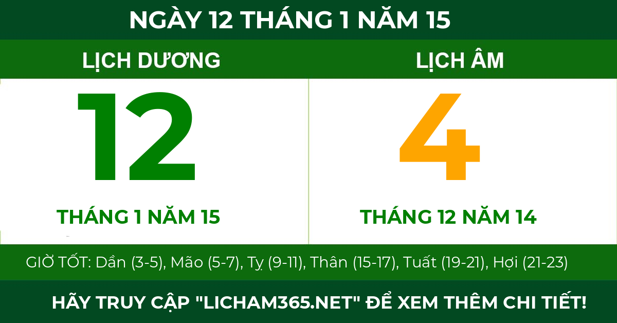 lịch âm ngày 12 tháng 1 năm 15