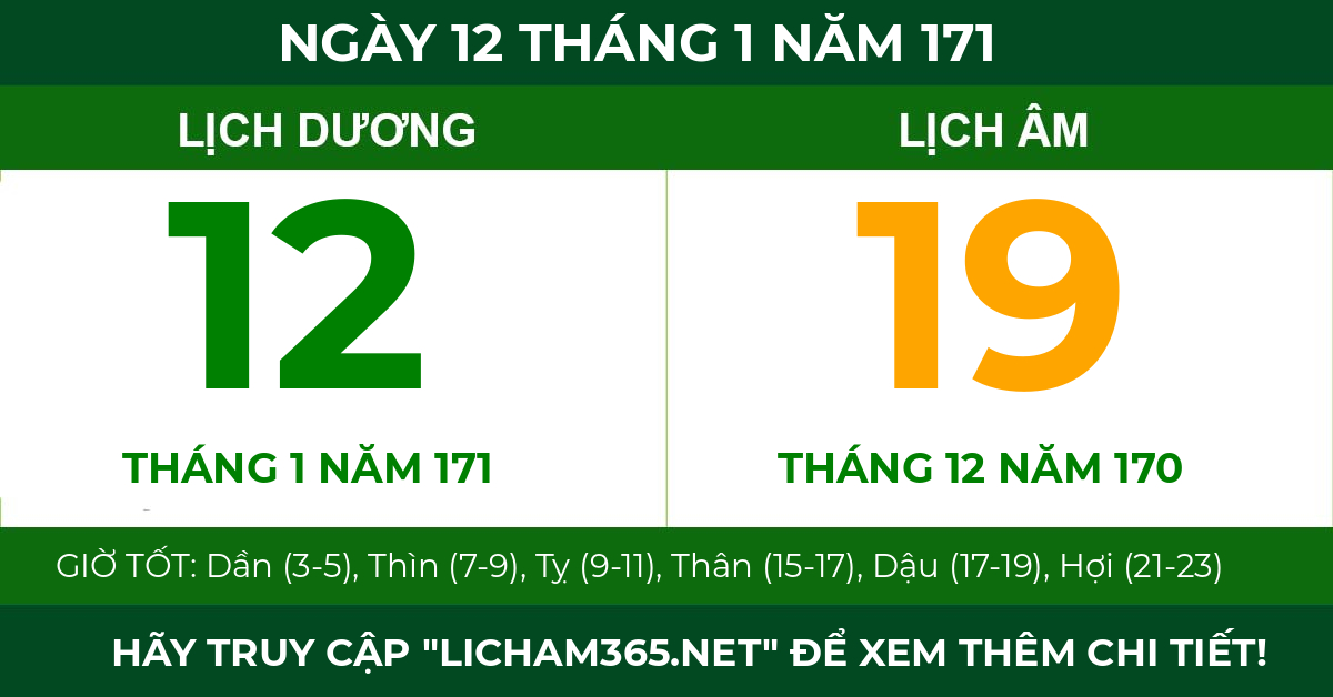 lịch âm ngày 12 tháng 1 năm 171
