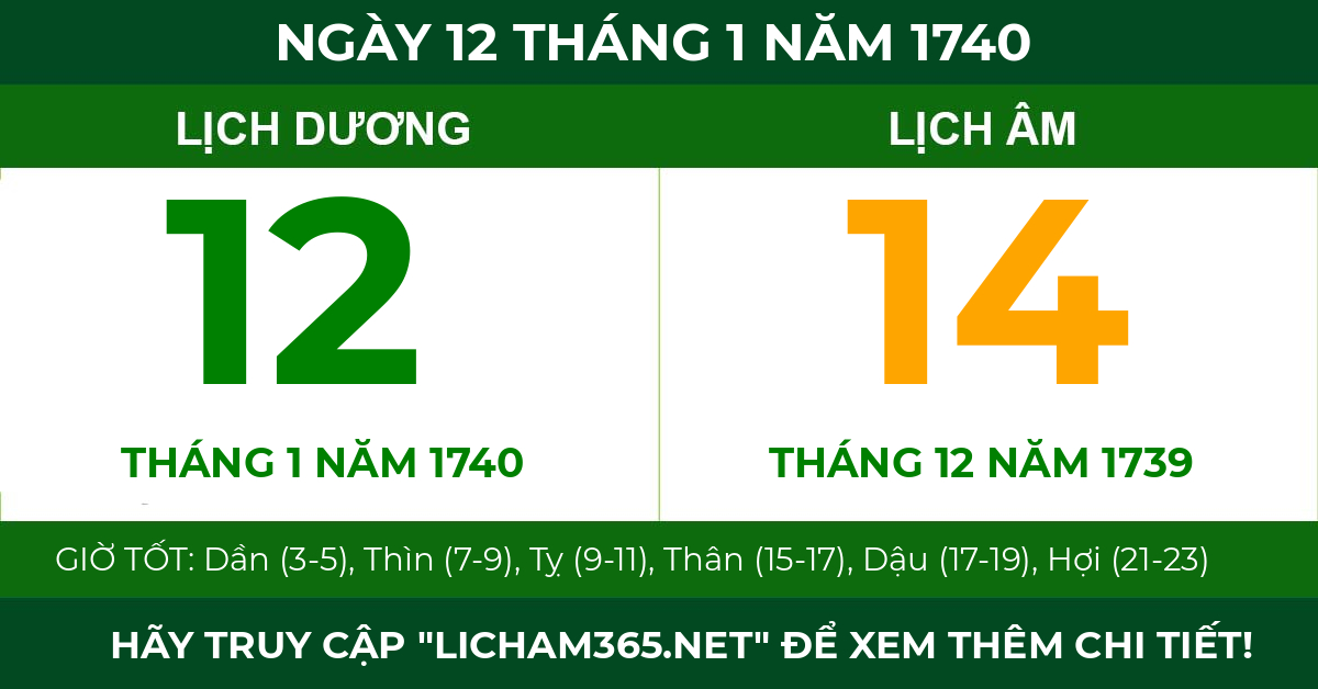 lịch âm ngày 12 tháng 1 năm 1740
