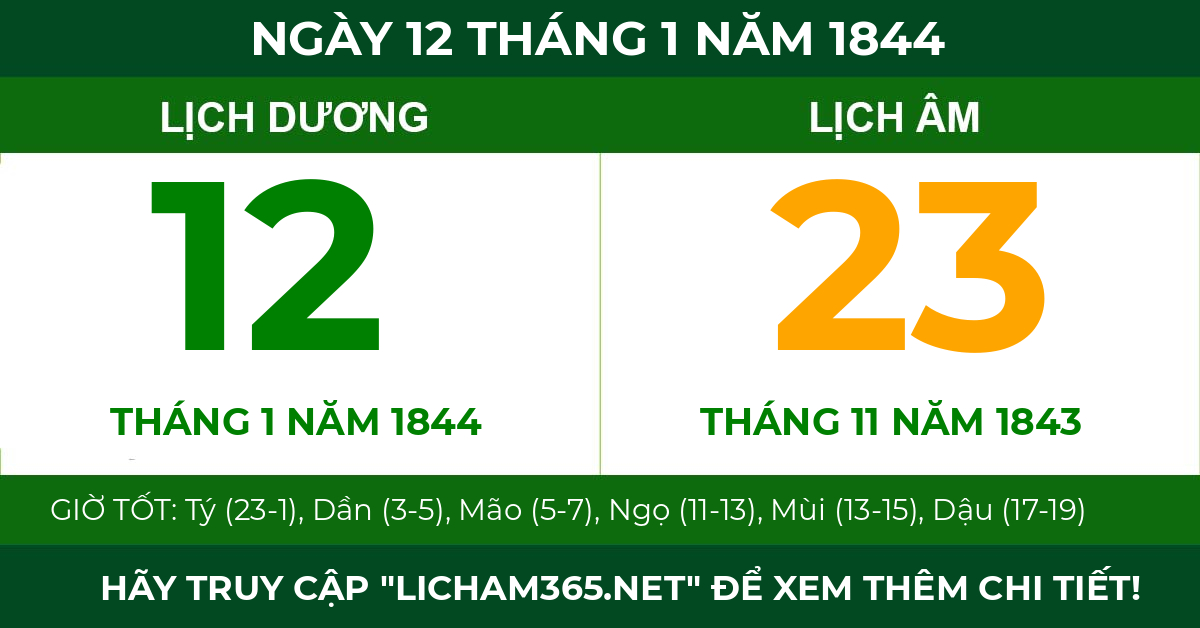 lịch âm ngày 12 tháng 1 năm 1844