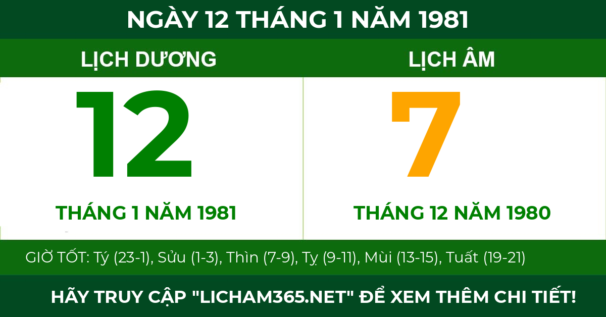 lịch âm ngày 12 tháng 1 năm 1981