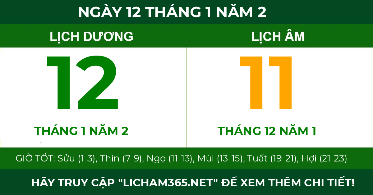 lịch âm ngày 12 tháng 1 năm 2