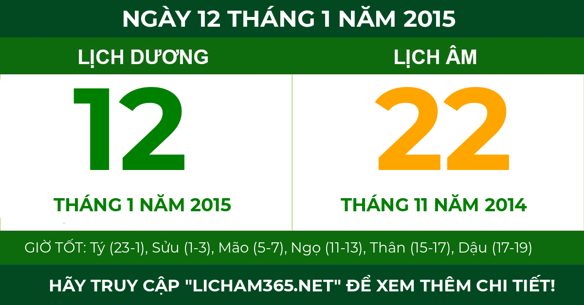 lịch âm ngày 12 tháng 1 năm 2015