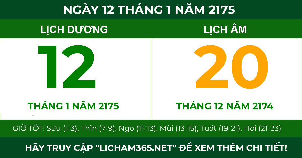 lịch âm ngày 12 tháng 1 năm 2175