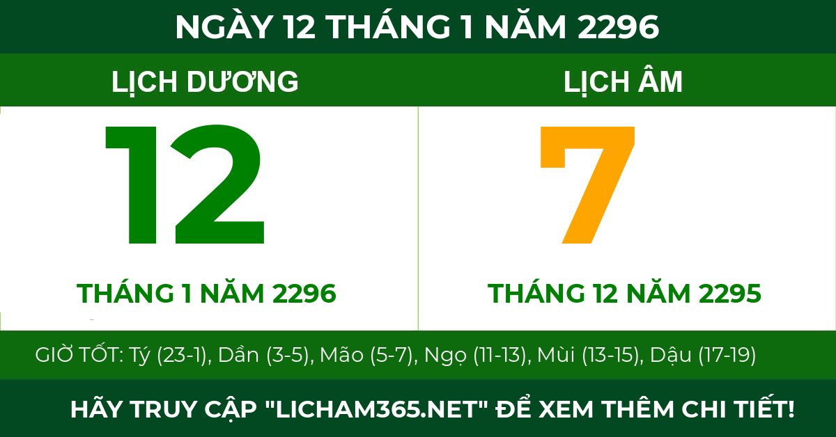 lịch âm ngày 12 tháng 1 năm 2296