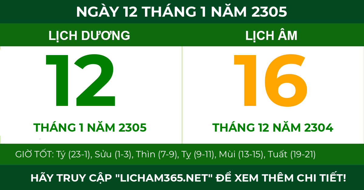 lịch âm ngày 12 tháng 1 năm 2305